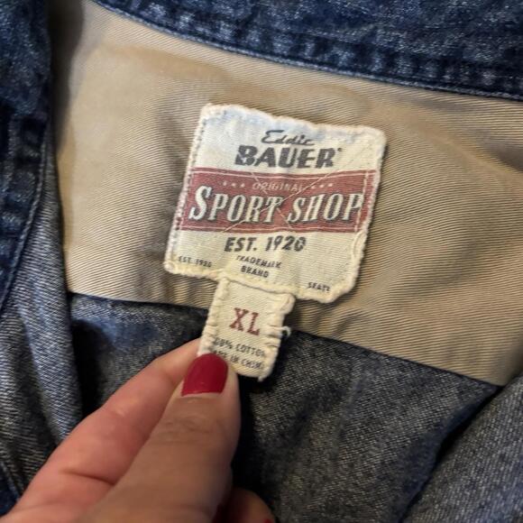 Eddie Bauer Sport Shop Button Up Denim Shirt Men's Size XL Long Sleeve Workwear - Picture 5 of 8